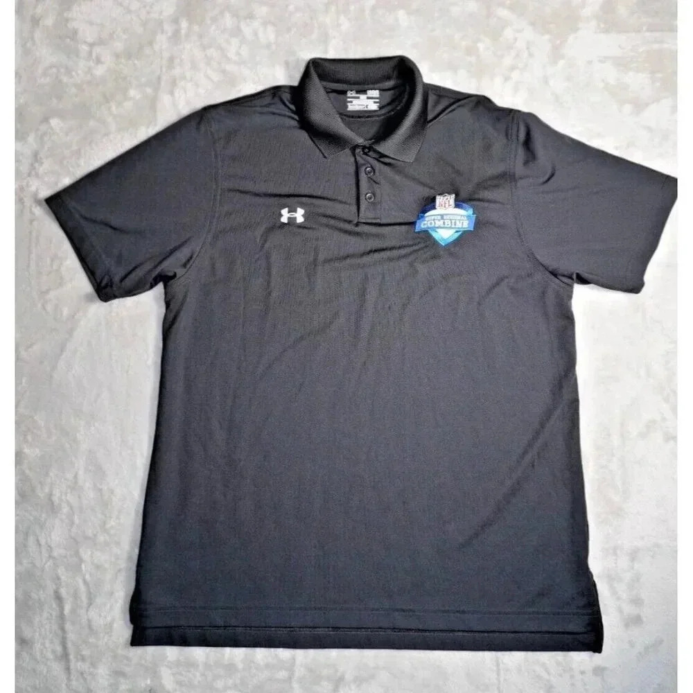 Under Armour Polo Shirt Mens L Black NFL Super Regional Combine HeatGear Loose